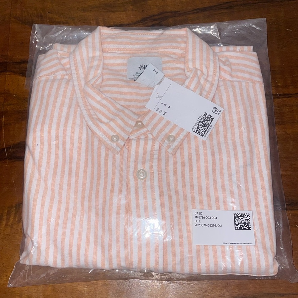 🎄NWT Men’s Large Salmon Stripe H&M Button Down Long Sleeve